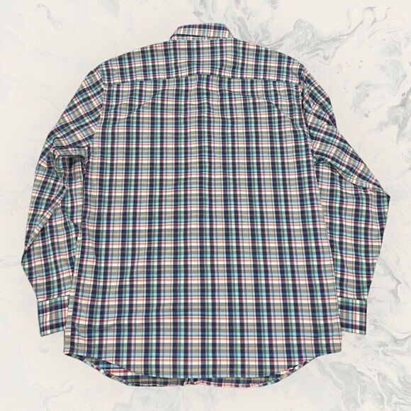 Peter Millar Mens Crown Sport Shirt Long Sleeve Blue Pink Green Plaid Size LT - Picture 6 of 6